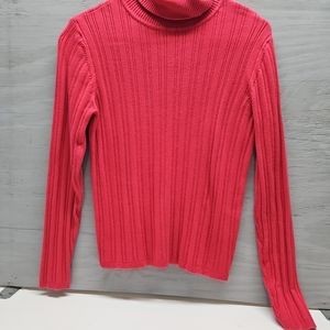 Talbots Womens turtle Neck top size large red Ribbed pullover cotton